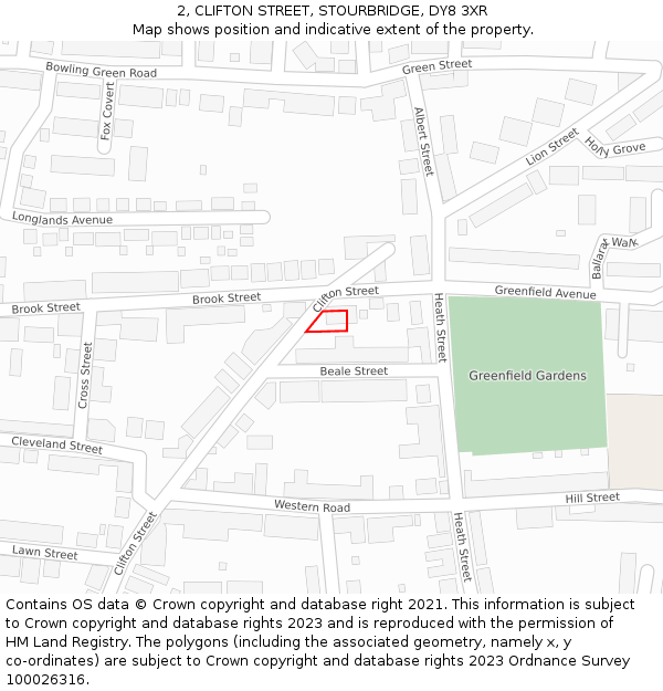 2, CLIFTON STREET, STOURBRIDGE, DY8 3XR: Location map and indicative extent of plot
