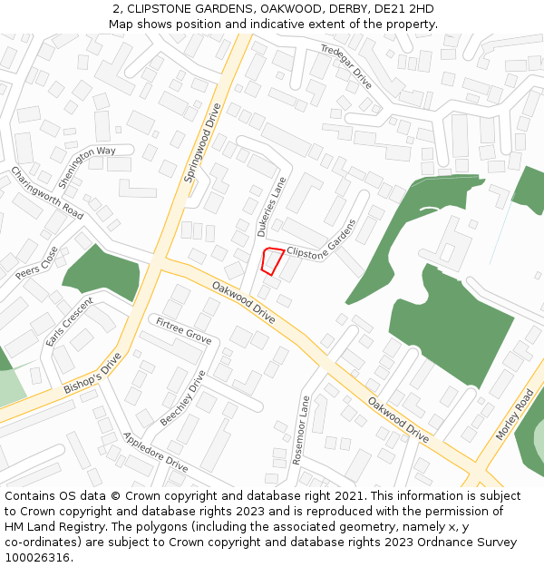 2, CLIPSTONE GARDENS, OAKWOOD, DERBY, DE21 2HD: Location map and indicative extent of plot