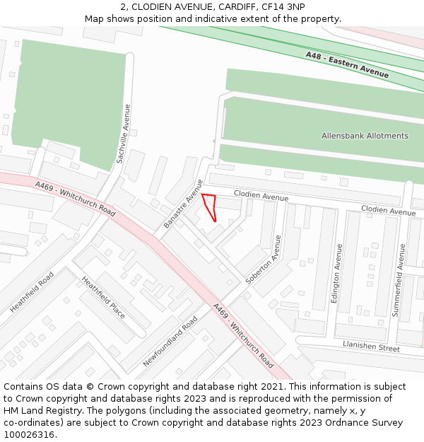 2, CLODIEN AVENUE, CARDIFF, CF14 3NP: Location map and indicative extent of plot