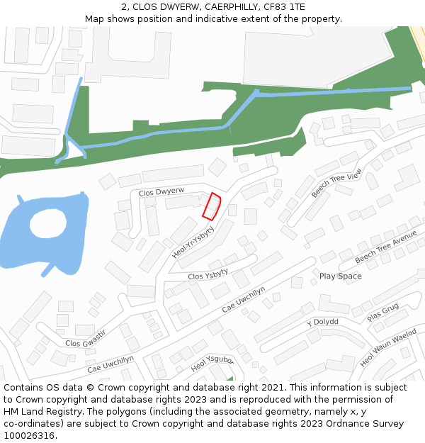 2, CLOS DWYERW, CAERPHILLY, CF83 1TE: Location map and indicative extent of plot