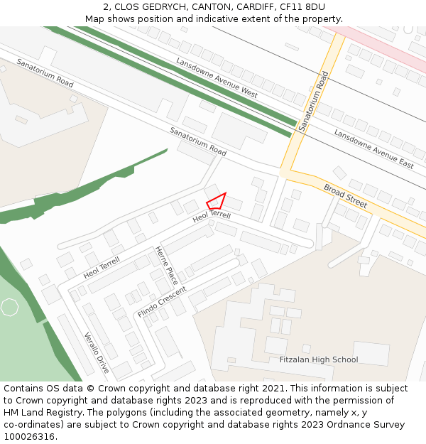 2, CLOS GEDRYCH, CANTON, CARDIFF, CF11 8DU: Location map and indicative extent of plot