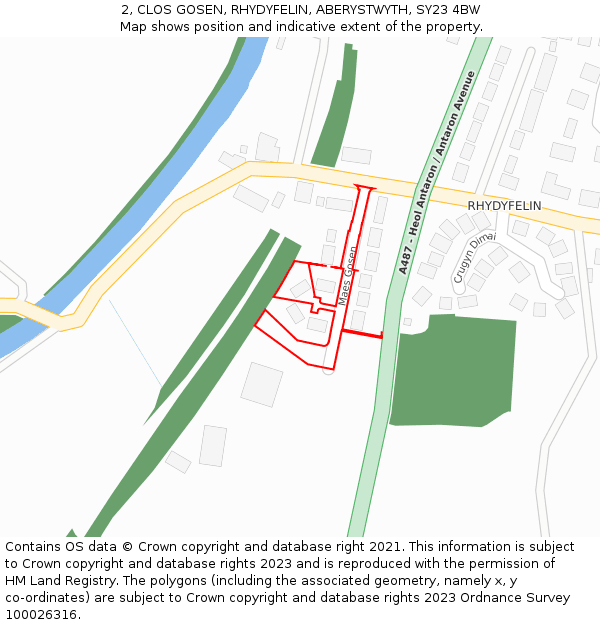 2, CLOS GOSEN, RHYDYFELIN, ABERYSTWYTH, SY23 4BW: Location map and indicative extent of plot