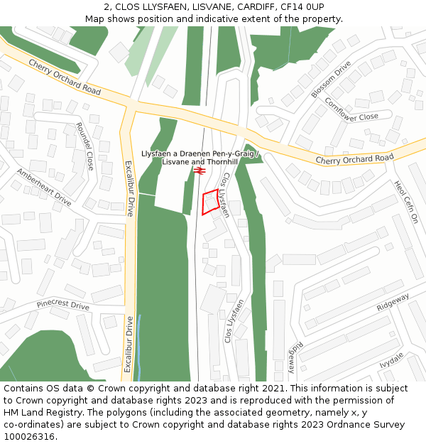 2, CLOS LLYSFAEN, LISVANE, CARDIFF, CF14 0UP: Location map and indicative extent of plot