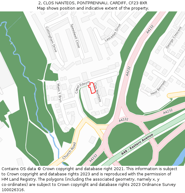 2, CLOS NANTEOS, PONTPRENNAU, CARDIFF, CF23 8XR: Location map and indicative extent of plot