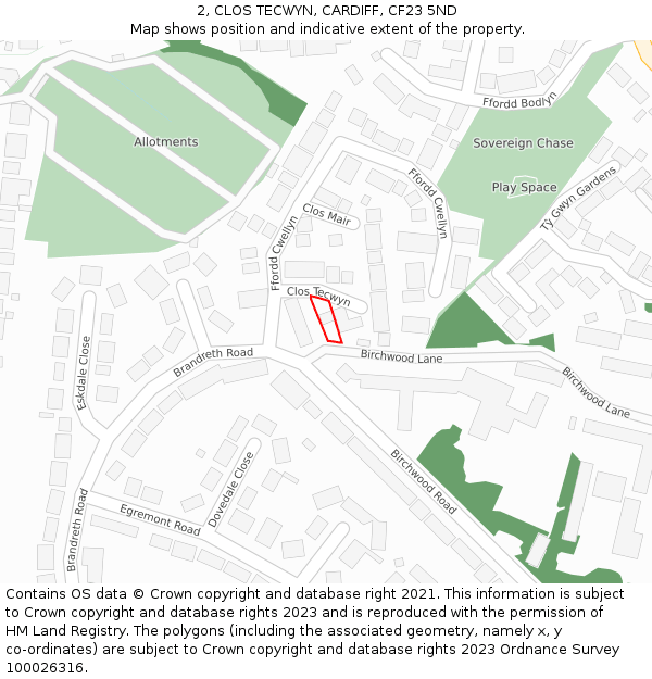 2, CLOS TECWYN, CARDIFF, CF23 5ND: Location map and indicative extent of plot