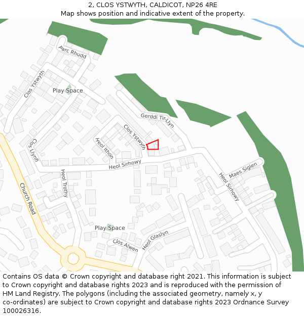 2, CLOS YSTWYTH, CALDICOT, NP26 4RE: Location map and indicative extent of plot