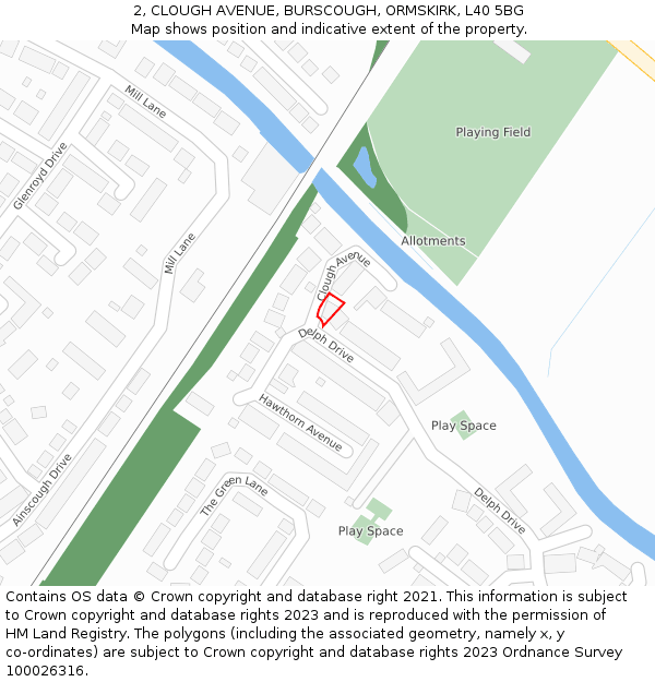 2, CLOUGH AVENUE, BURSCOUGH, ORMSKIRK, L40 5BG: Location map and indicative extent of plot