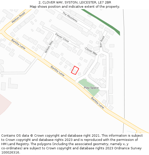 2, CLOVER WAY, SYSTON, LEICESTER, LE7 2BR: Location map and indicative extent of plot