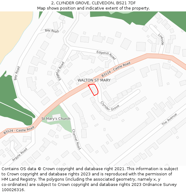 2, CLYNDER GROVE, CLEVEDON, BS21 7DF: Location map and indicative extent of plot