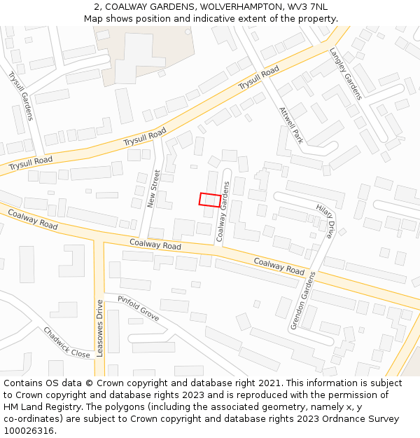 2, COALWAY GARDENS, WOLVERHAMPTON, WV3 7NL: Location map and indicative extent of plot
