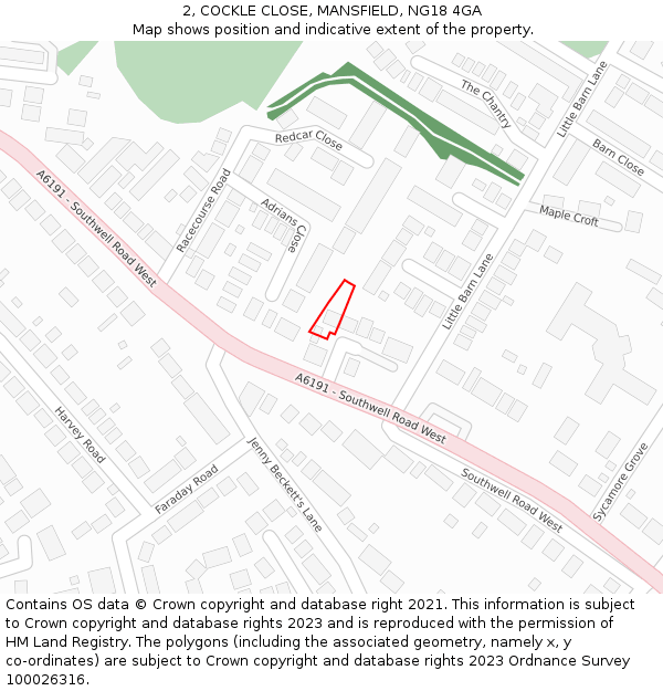 2, COCKLE CLOSE, MANSFIELD, NG18 4GA: Location map and indicative extent of plot