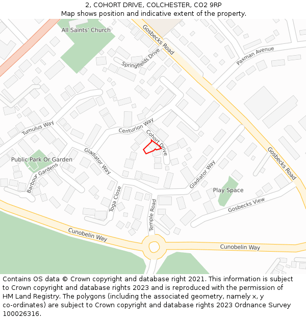 2, COHORT DRIVE, COLCHESTER, CO2 9RP: Location map and indicative extent of plot