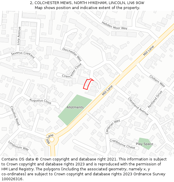 2, COLCHESTER MEWS, NORTH HYKEHAM, LINCOLN, LN6 9GW: Location map and indicative extent of plot