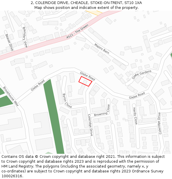 2, COLERIDGE DRIVE, CHEADLE, STOKE-ON-TRENT, ST10 1XA: Location map and indicative extent of plot
