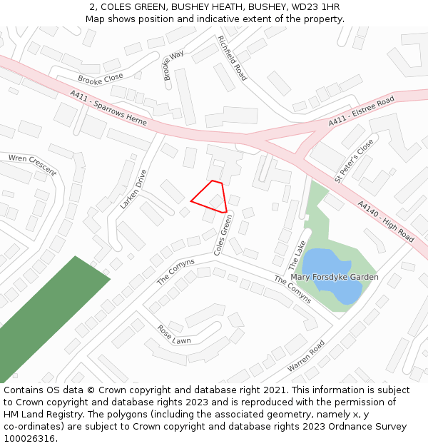 2, COLES GREEN, BUSHEY HEATH, BUSHEY, WD23 1HR: Location map and indicative extent of plot