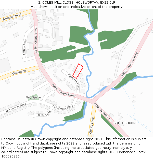 2, COLES MILL CLOSE, HOLSWORTHY, EX22 6LR: Location map and indicative extent of plot