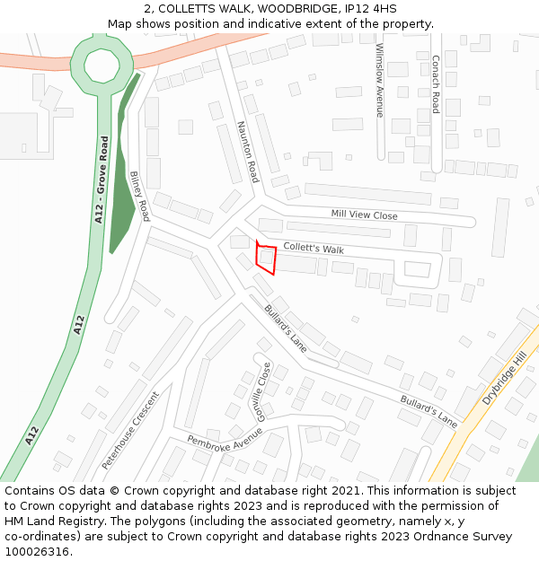 2, COLLETTS WALK, WOODBRIDGE, IP12 4HS: Location map and indicative extent of plot