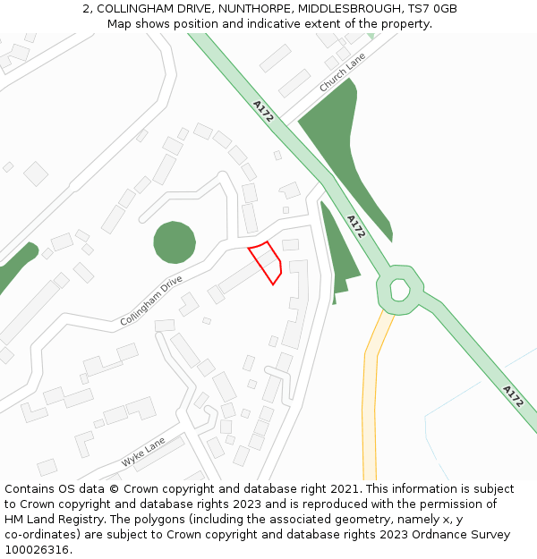 2, COLLINGHAM DRIVE, NUNTHORPE, MIDDLESBROUGH, TS7 0GB: Location map and indicative extent of plot