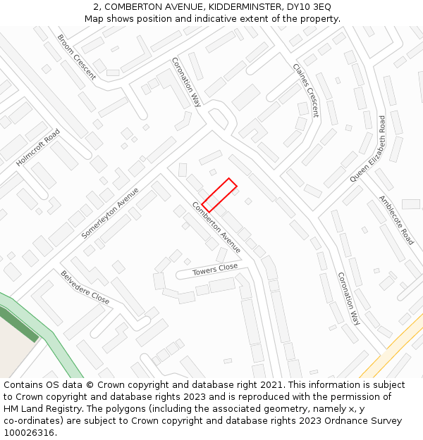 2, COMBERTON AVENUE, KIDDERMINSTER, DY10 3EQ: Location map and indicative extent of plot