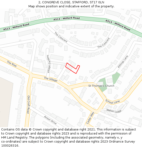 2, CONGREVE CLOSE, STAFFORD, ST17 0LN: Location map and indicative extent of plot