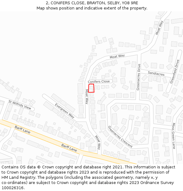 2, CONIFERS CLOSE, BRAYTON, SELBY, YO8 9RE: Location map and indicative extent of plot