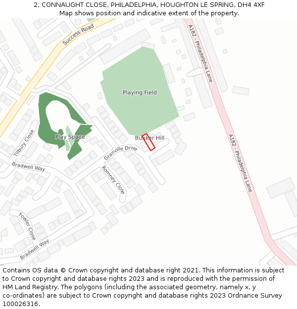 2, CONNAUGHT CLOSE, PHILADELPHIA, HOUGHTON LE SPRING, DH4 4XF: Location map and indicative extent of plot