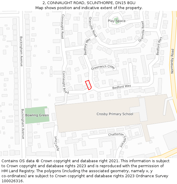 2, CONNAUGHT ROAD, SCUNTHORPE, DN15 8GU: Location map and indicative extent of plot