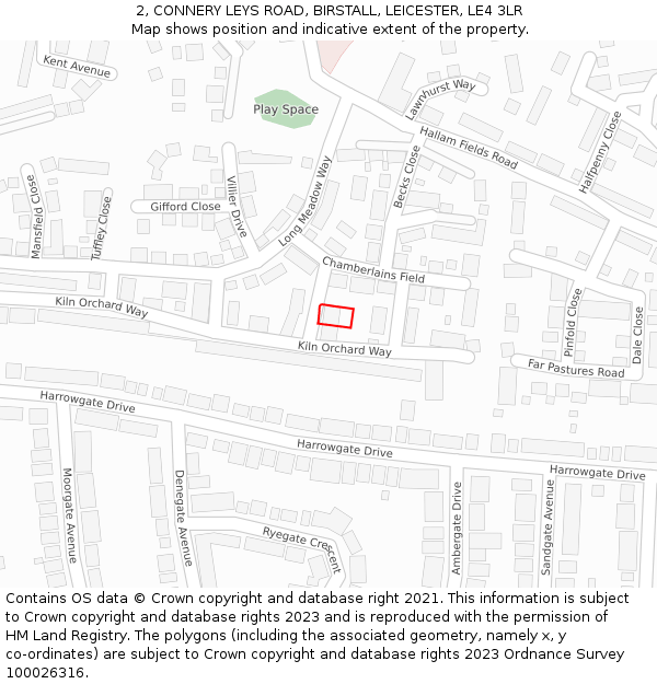 2, CONNERY LEYS ROAD, BIRSTALL, LEICESTER, LE4 3LR: Location map and indicative extent of plot