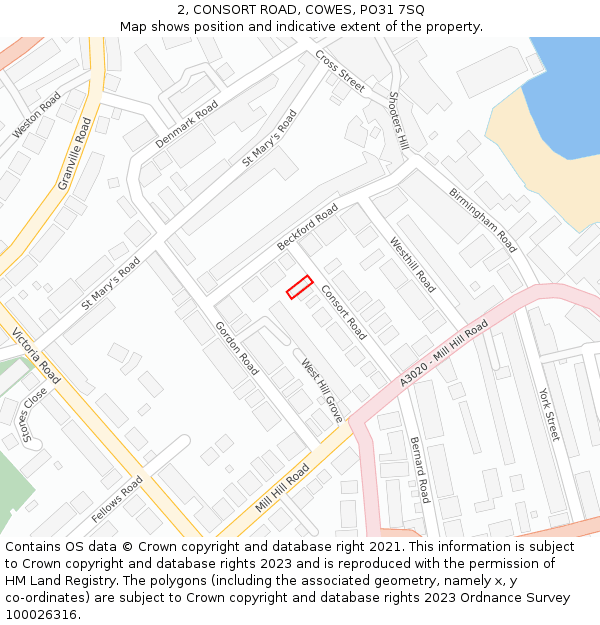 2, CONSORT ROAD, COWES, PO31 7SQ: Location map and indicative extent of plot