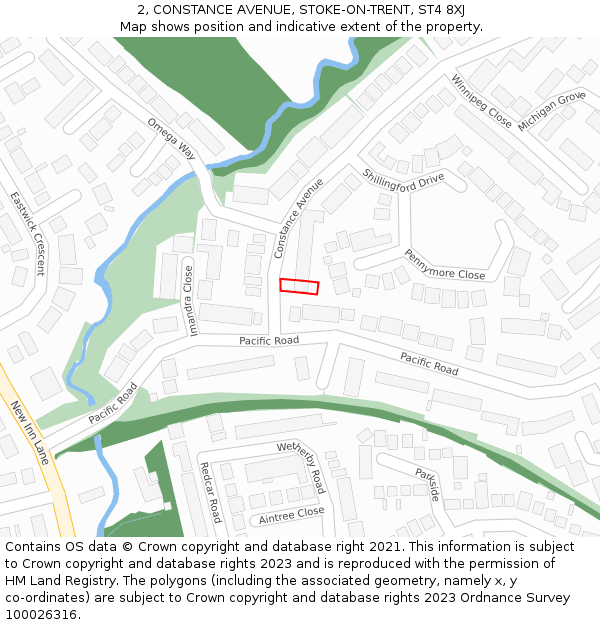 2, CONSTANCE AVENUE, STOKE-ON-TRENT, ST4 8XJ: Location map and indicative extent of plot