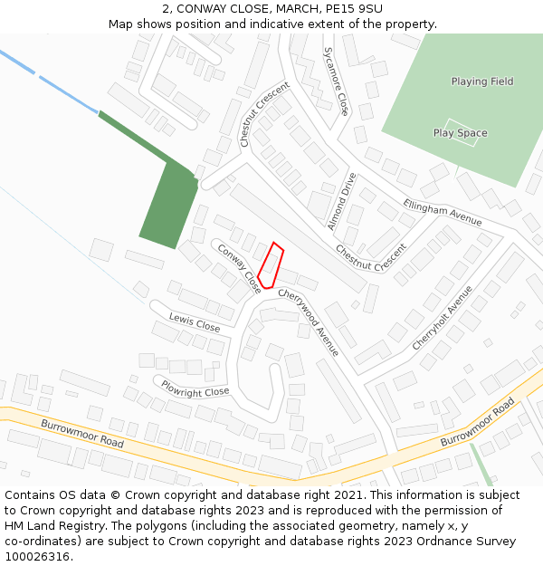 2, CONWAY CLOSE, MARCH, PE15 9SU: Location map and indicative extent of plot