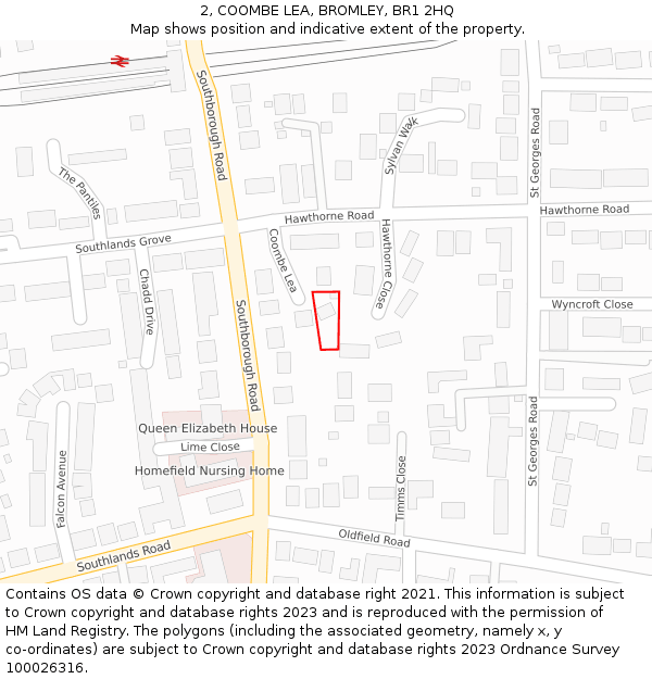 2, COOMBE LEA, BROMLEY, BR1 2HQ: Location map and indicative extent of plot