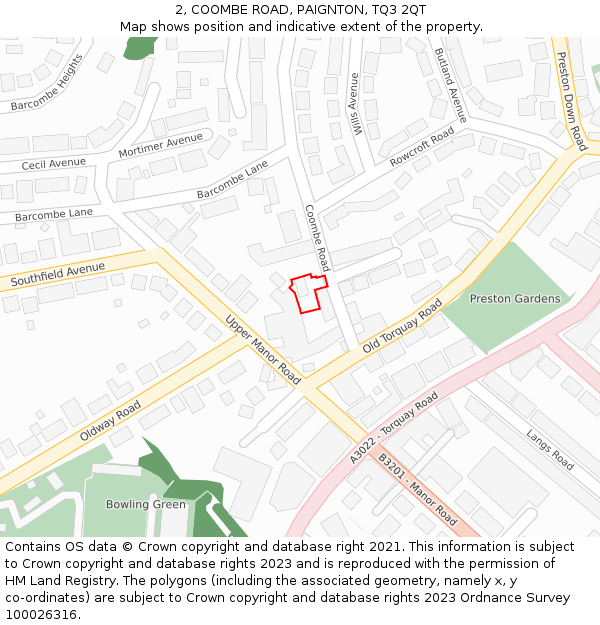 2, COOMBE ROAD, PAIGNTON, TQ3 2QT: Location map and indicative extent of plot