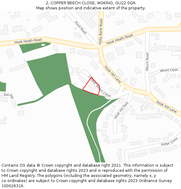 2, COPPER BEECH CLOSE, WOKING, GU22 0QA: Location map and indicative extent of plot