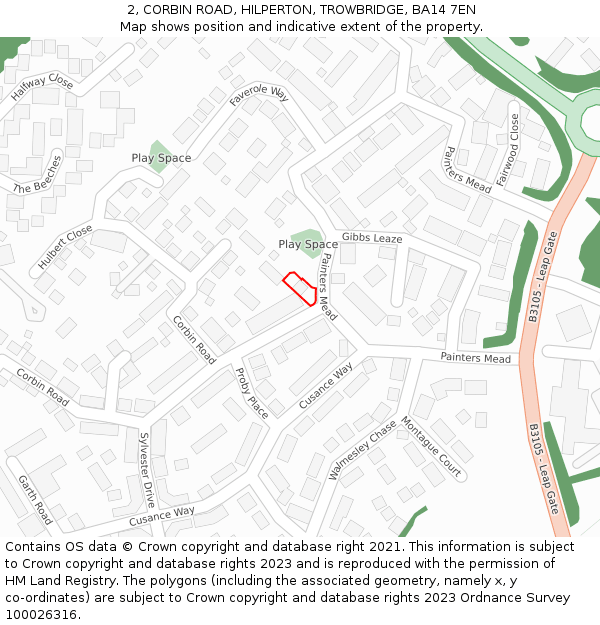 2, CORBIN ROAD, HILPERTON, TROWBRIDGE, BA14 7EN: Location map and indicative extent of plot