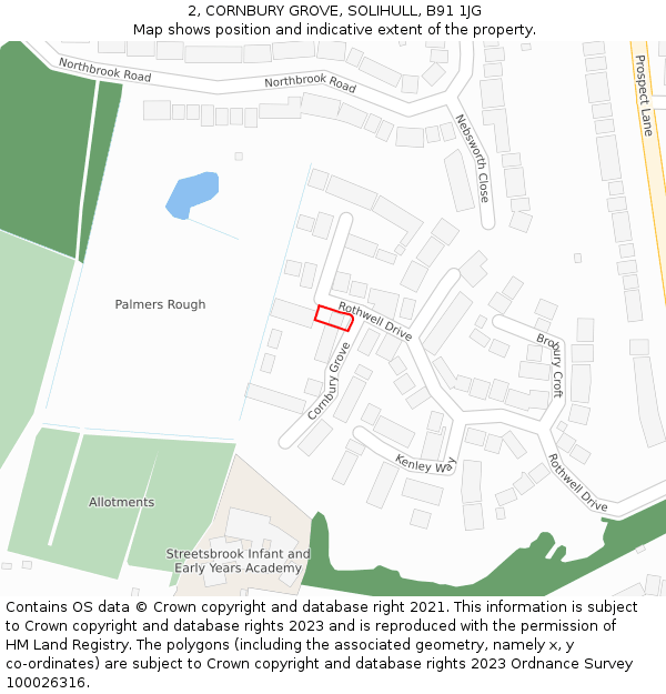 2, CORNBURY GROVE, SOLIHULL, B91 1JG: Location map and indicative extent of plot