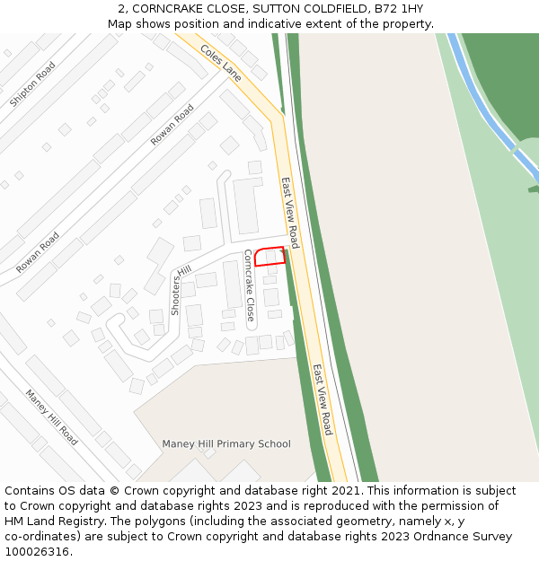2, CORNCRAKE CLOSE, SUTTON COLDFIELD, B72 1HY: Location map and indicative extent of plot