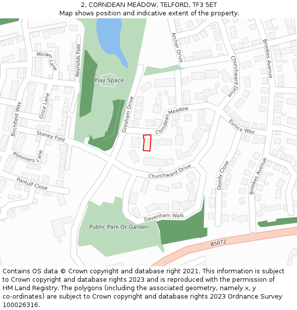 2, CORNDEAN MEADOW, TELFORD, TF3 5ET: Location map and indicative extent of plot
