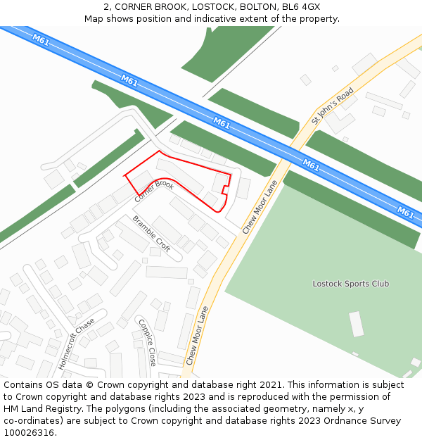 2, CORNER BROOK, LOSTOCK, BOLTON, BL6 4GX: Location map and indicative extent of plot