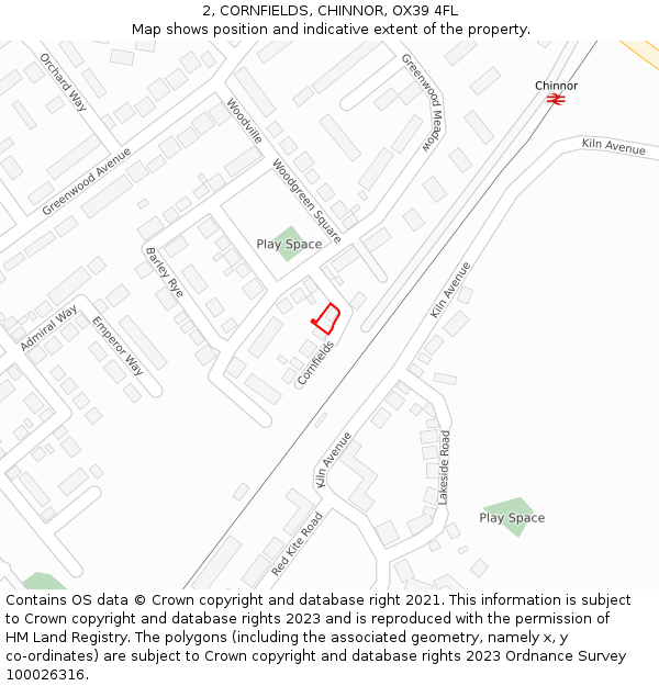 2, CORNFIELDS, CHINNOR, OX39 4FL: Location map and indicative extent of plot