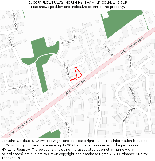 2, CORNFLOWER WAY, NORTH HYKEHAM, LINCOLN, LN6 9UP: Location map and indicative extent of plot