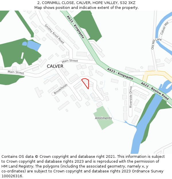 2, CORNMILL CLOSE, CALVER, HOPE VALLEY, S32 3XZ: Location map and indicative extent of plot