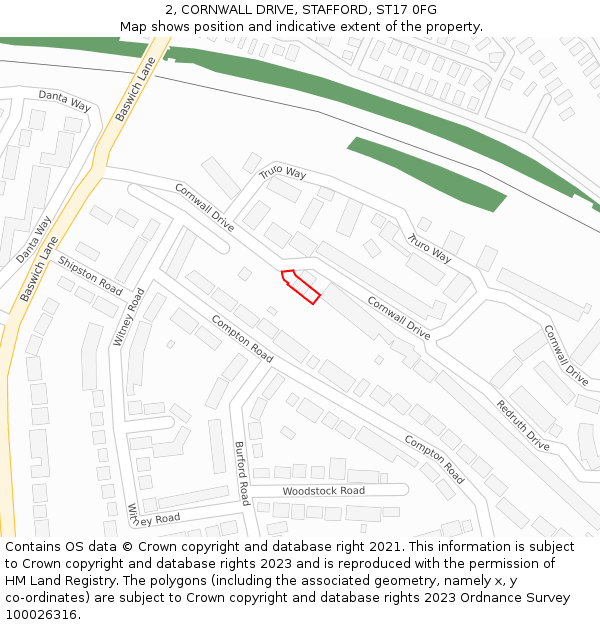 2, CORNWALL DRIVE, STAFFORD, ST17 0FG: Location map and indicative extent of plot