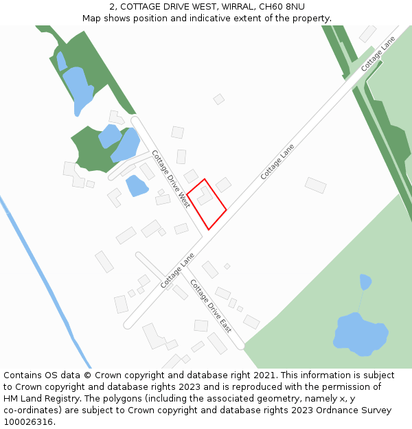 2, COTTAGE DRIVE WEST, WIRRAL, CH60 8NU: Location map and indicative extent of plot