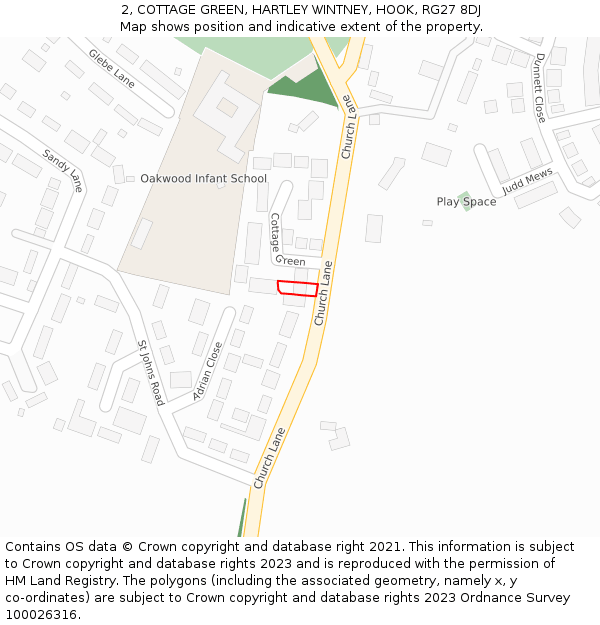 2, COTTAGE GREEN, HARTLEY WINTNEY, HOOK, RG27 8DJ: Location map and indicative extent of plot