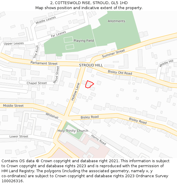 2, COTTESWOLD RISE, STROUD, GL5 1HD: Location map and indicative extent of plot