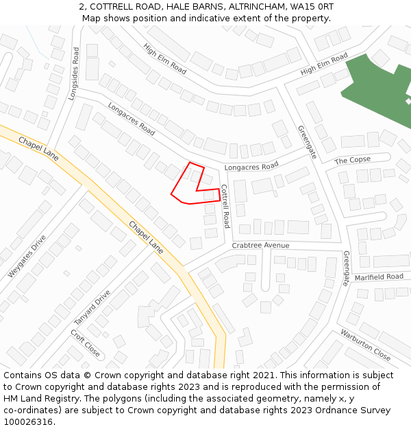 2, COTTRELL ROAD, HALE BARNS, ALTRINCHAM, WA15 0RT: Location map and indicative extent of plot