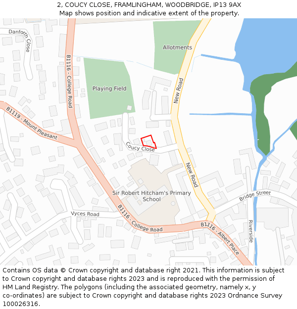 2, COUCY CLOSE, FRAMLINGHAM, WOODBRIDGE, IP13 9AX: Location map and indicative extent of plot