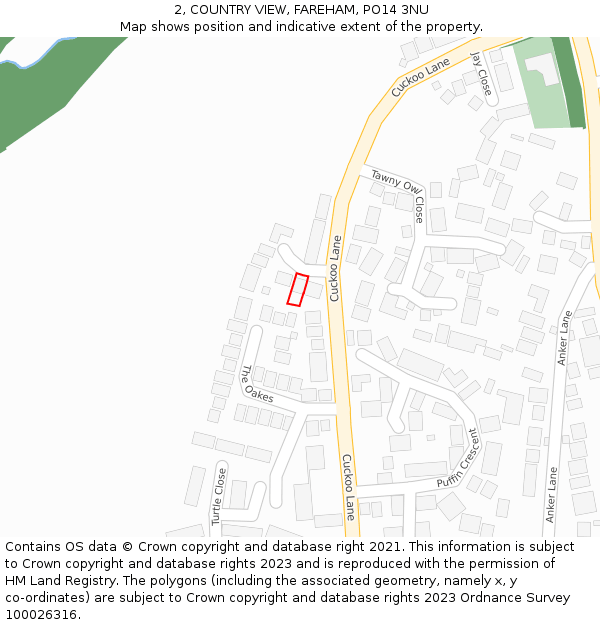 2, COUNTRY VIEW, FAREHAM, PO14 3NU: Location map and indicative extent of plot