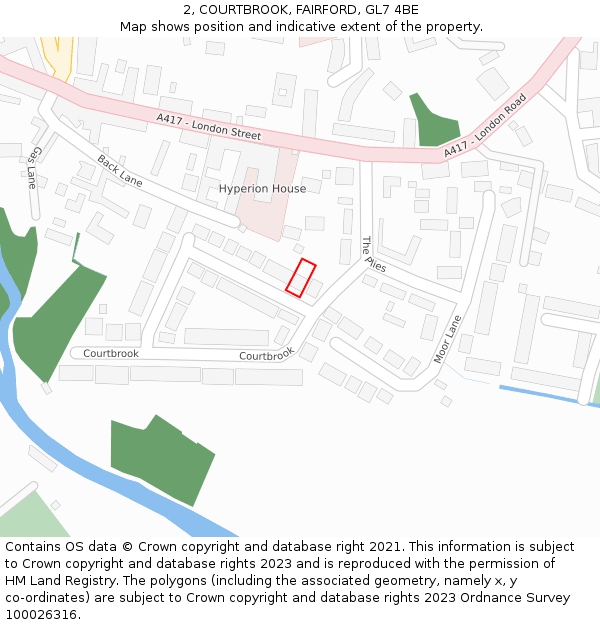 2, COURTBROOK, FAIRFORD, GL7 4BE: Location map and indicative extent of plot